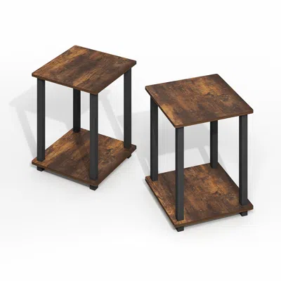 Furinno Simplistic End Table, Set Of Two, Amber Oak/black In Brown