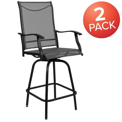 Flash Furniture Patio Bar Height Stools Set Of 2, All-weather Textilene Swivel Patio Stools And Deck Chairs With Hig In Black