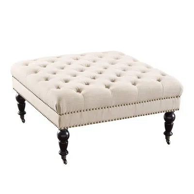 Linon Isabelle Natural Square Tufted Ottoman In Neutral