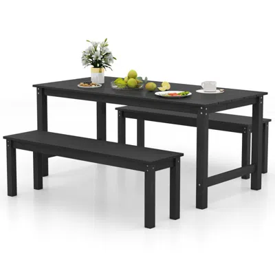 Hivvago 3 Pieces Outdoor Dining Table Set With 2 Benches In Black