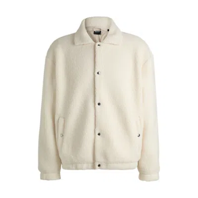 Hugo Boss Regular-fit Jacket In Teddy Fabric In White