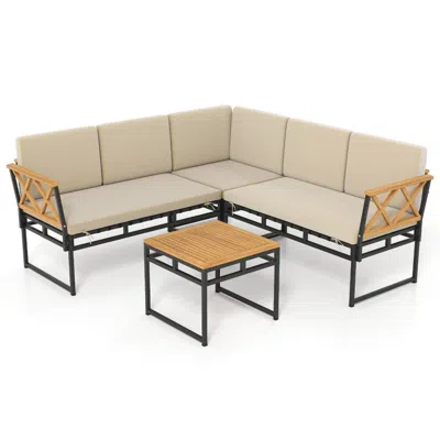 Hivvago 4 Pieces Patio L-shaped Sofa Set With Cushions And Side Table In Neutral