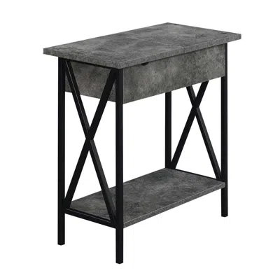 Convenience Concepts Tucson Flip Top End Table With Charging Station Cement / Black In Gray