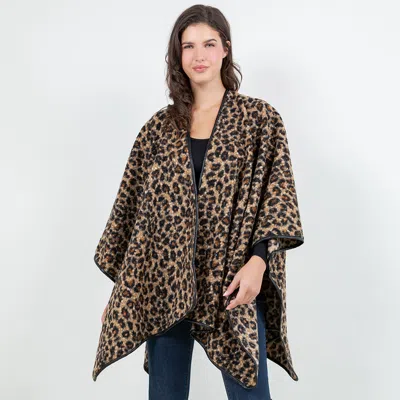Truedames Open Front Leopard Pattern Wrap Poncho With Belt In Brown