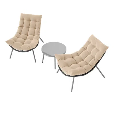 Hivvago 3 Pieces Pe Rattan Conversation Set With Cushioned Papasan Chairs In Neutral