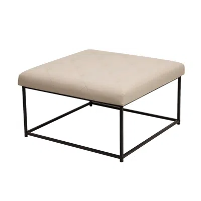 Flash Furniture 30" Square Leathersoft Tufted Ottoman, Metal Frame,beige Leathersoft/black Frame In Neutral