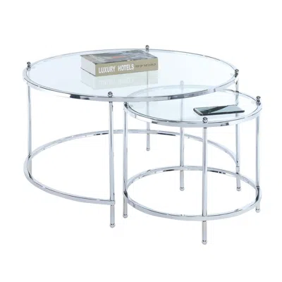 Convenience Concepts Royal Crest Nesting Round Glass Coffee Tables, Clear Glass/chrome Frame In Metallic