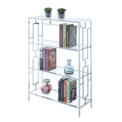 Convenience Concepts Town Square Chrome 4 Tier Bookcase, Clear Glass/chrome Frame In Metallic