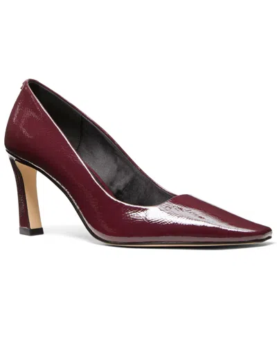 Michael Kors Mid-heel Pumps In Calfskin With Glossy Finish In Burgundy