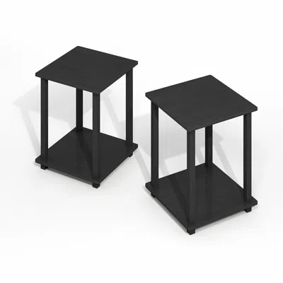 Furinno Simplistic End Table, Set Of Two, Dark Americano/black In Black