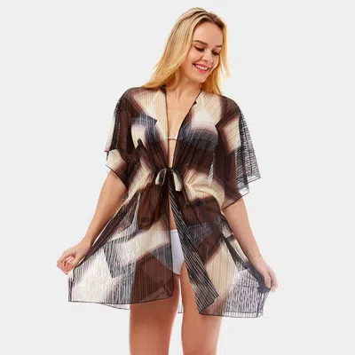 Truedames Abstract Square Pattern Cover Up Poncho In Brown