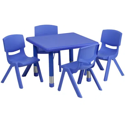 Flash Furniture 24'' Square Blue Plastic Height Adjustable Activity Table Set With 4 Chairs In Blue