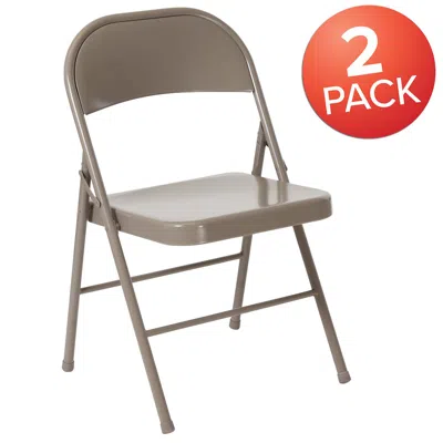 Flash Furniture 2 Pack Hercules Series Double Braced Gray Metal Folding Chair In Neutral