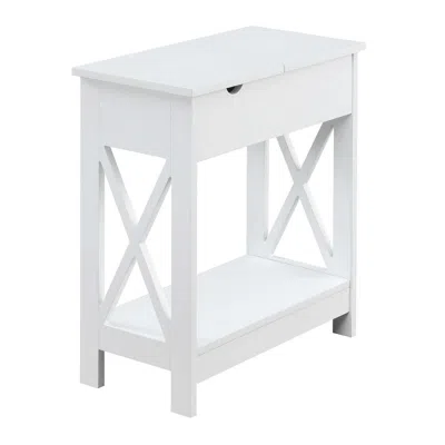 Convience Concept Oxford Flip Top End Table With Charging Station And Shelf In White