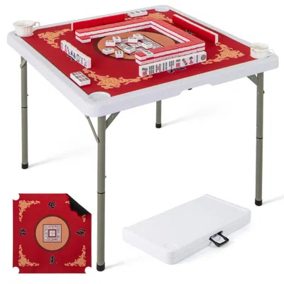 Hivvago 35 Inch 4 Player Game Card Folding Mahjong Table With Cup Holders In Red