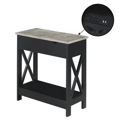 Convenience Concepts Oxford Flip Top End Table With Charging Station And Shelf, Gray In Black