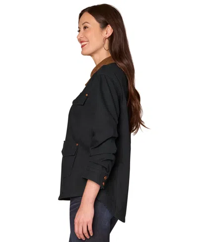Democracy Petite Button Front Ruched Jacket In Black