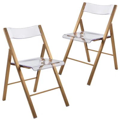 Leisuremod Folding Chair In Brushed Gold Finish With Stainless Steel Frame For Kitchen (set Of 2) In Gold