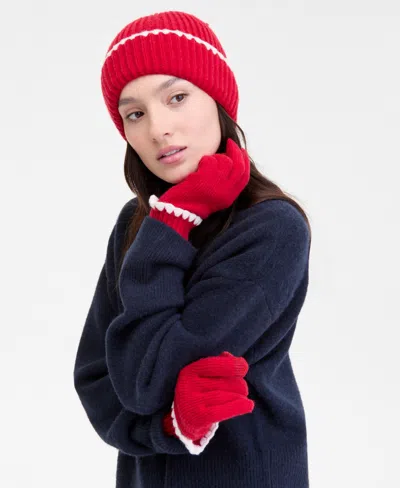 On 34th Ribbed Beanie & Gloves Boxed Set, Macy's Exclusive In Red