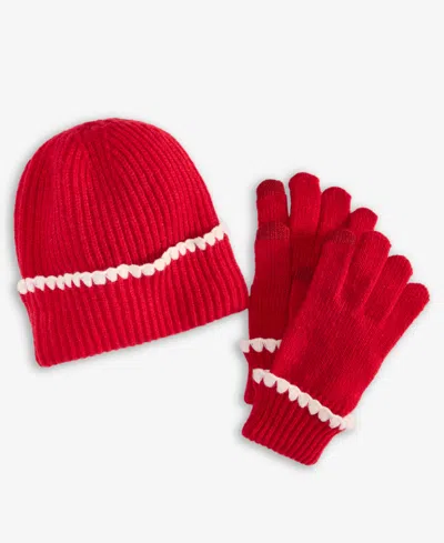 On 34th Ribbed Beanie & Gloves Boxed Set, Macy's Exclusive In Red