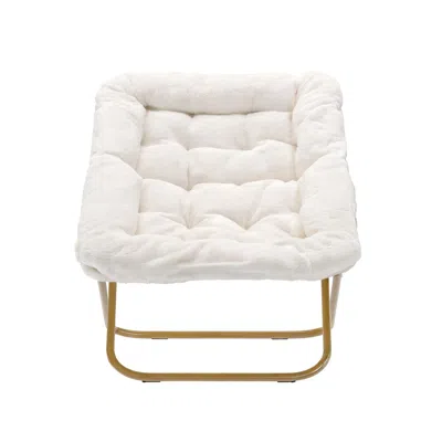 Flash Furniture Oversized Folding Saucer Chair, Ivory Faux Shearling Fabric/soft Gold Frame In White