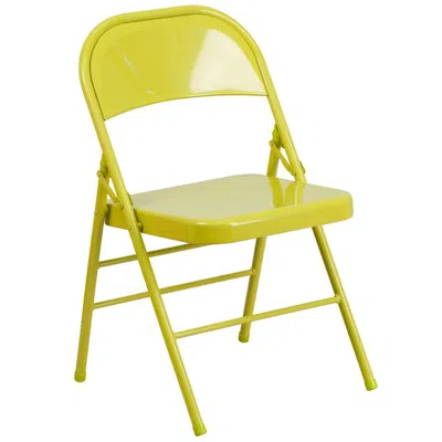 Flash Furniture Hercules Colorburst Series Twisted Citron Triple Braced & Double Hinged Metal Folding Chair In Green