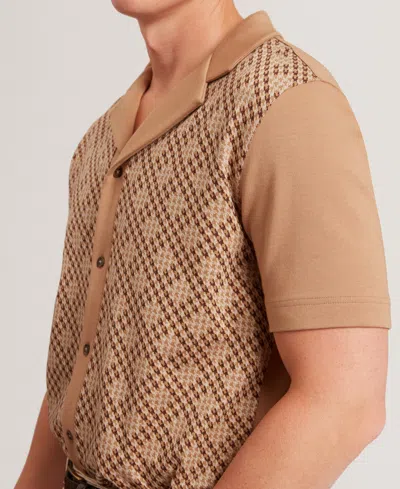 Ted Baker Danlibe Short Sleeve Argyle Button Through Jersey Shirt In Brown