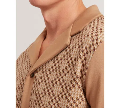 Ted Baker Danlibe Short Sleeve Argyle Button Through Jersey Shirt In Brown