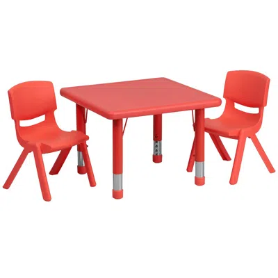 Flash Furniture 24'' Square Red Plastic Height Adjustable Activity Table Set With 2 Chairs In Red