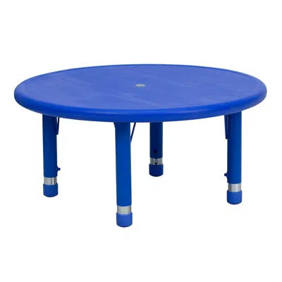 Flash Furniture 33'' Round Blue Plastic Height Adjustable Activity Table In Blue