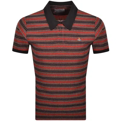 Vivienne Westwood Multicolor Polo Shirt With Orb Decoration On The Chest And All-over Stripes Motif In Cotton Man In Red