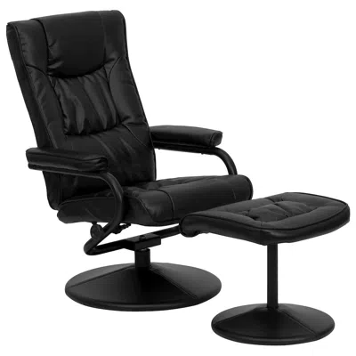 Flash Furniture Recliner And Ottoman With Wrapped Base In Black Leathersoft In Black