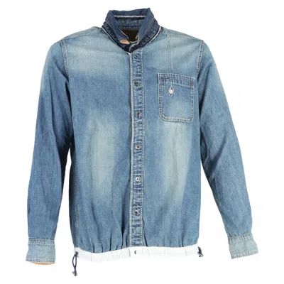 Sacai Dr. Woo Embroidered Shell And Grosgrain-trimmed Shirt In Light Blue Denim In Blue