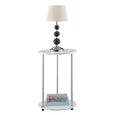 Convenience Concepts Designs2go No Tools 2 Tier Round End Table, Faux White Marble/chrome In White