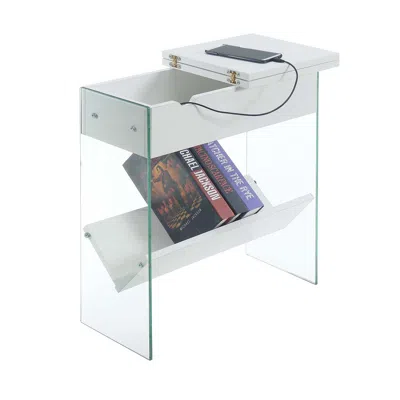 Convenience Concepts Soho Flip Top End Table With Charging Station And Shelf, White In White