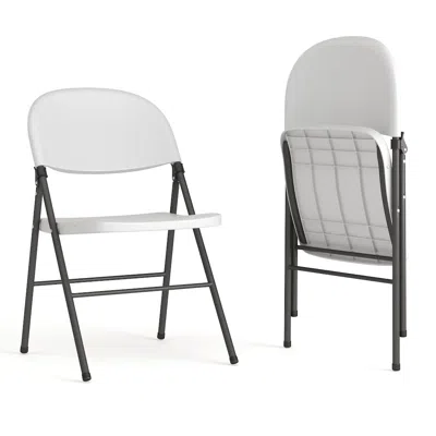 Flash Furniture 2 Pack Hercules Series 330 Lb. Capacity Granite White Plastic Folding Chair With Charcoal Frame In White