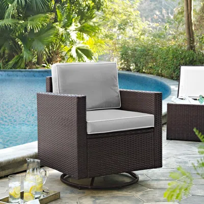 Crosley Furniture Palm Harbor Wicker Swivel Rocker Outdoor Chair In Gray