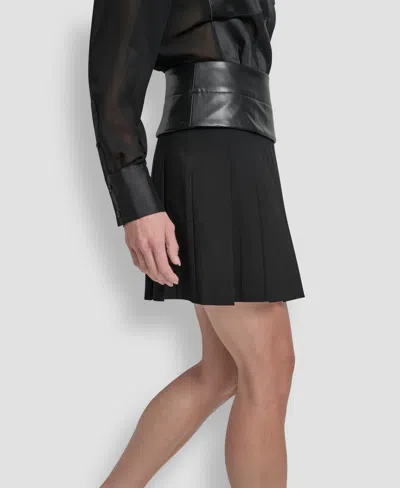 Dkny Women's Paneled Mix Media Scuba Mini Skirt In Black