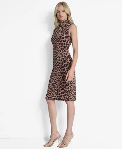 Dkny Women's Sleeveless Mock Neck Sheath Dress In Brown