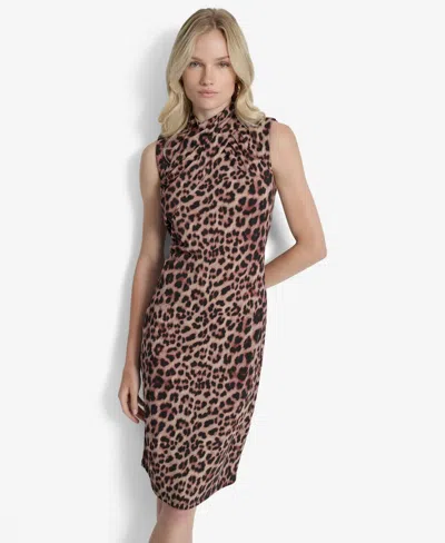 Dkny Women's Sleeveless Mock Neck Sheath Dress In Brown