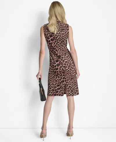 Dkny Women's Sleeveless Mock Neck Sheath Dress In Brown