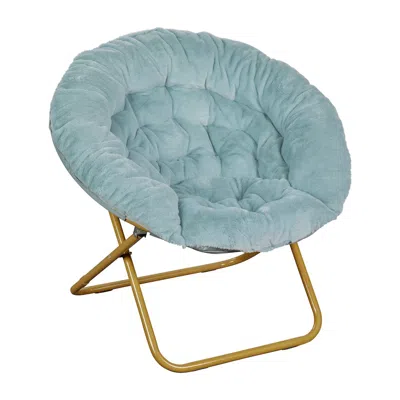 Flash Furniture 38" Portable Folding Saucer Moon Chair, Dusty Aqua Faux Fur/soft Gold Frame In Blue