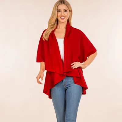 Truedames Open Front Solid Wrap Poncho In Red