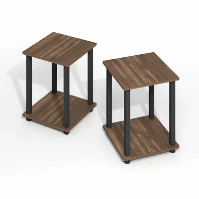 Furinno Simplistic End Table, Set Of Two, Brown Walnut/black In Brown