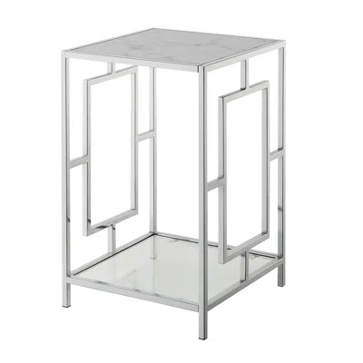 Convenience Concepts Town Square Chrome End Table With Shelf White Faux Marble/chrome