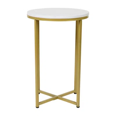 Flash Furniture End Table - White Marble Finish Accent Table With Crisscross Brushed Gold Frame In Gold