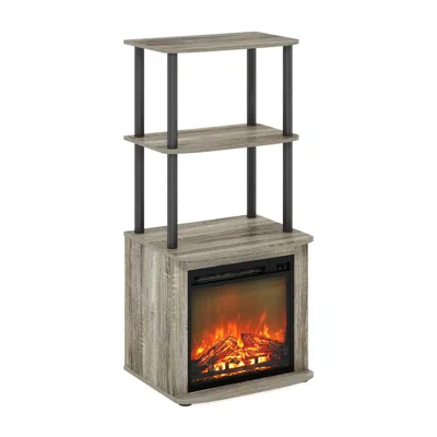 Furinno Tv Entertainment Side Table Display Rack With Fireplace Insert In Neutral