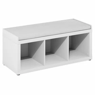 Furinno Cubicle 3-cube Storage Bench With Comfy Cushion For Entryway, Living Room, White In White