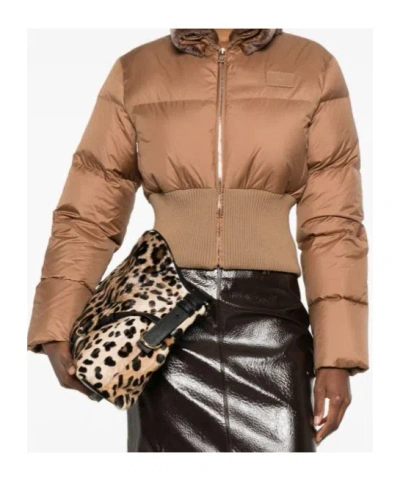 Fendi Short Padded Down Jacket With Shearling Collar Clothing In Brown