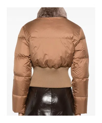 Fendi Short Padded Down Jacket With Shearling Collar Clothing In Brown
